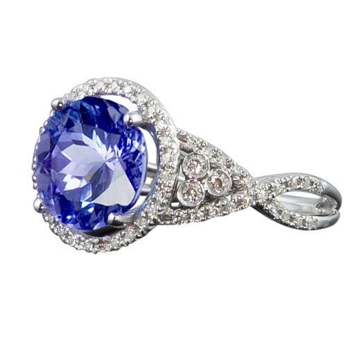 8.01 Cts. Round Ceylon Sapphire And Diamonds Ring White Gold 14K