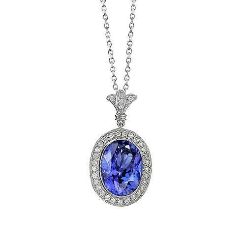 8.06 Carat Tanzanite Pendant With White Diamonds 14K White Gold