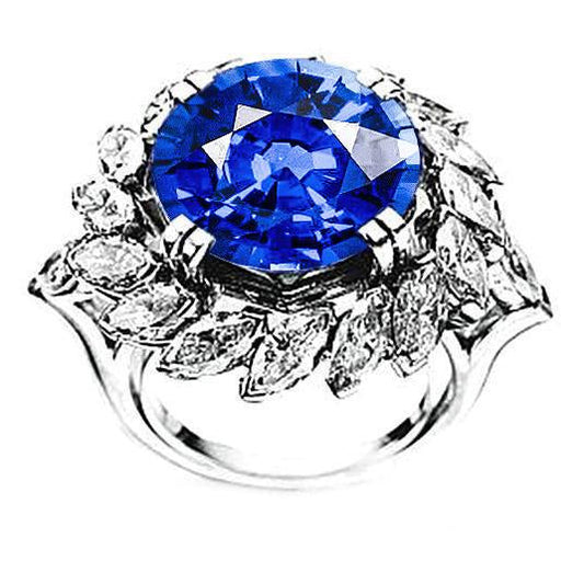 8.25 Ct. Big Sri Lanka Sapphire And Marquise Diamonds Ring