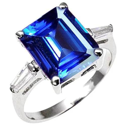 8.30 Carats Emerald Cut Tanzanite & Baguettes Engagement Ring