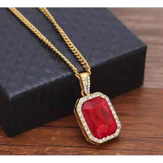 8.40 Carats Radiant Ruby With Round Diamonds Pendant Necklace 14K