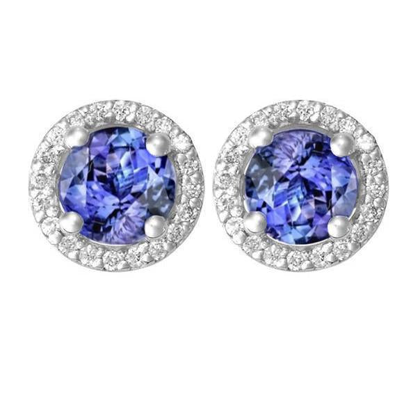 8.44 Ct Tanzanite & Diamonds Studs Earrings Gold White 14K