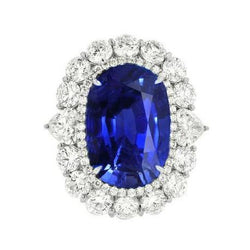 8.50 Carats Blue Sapphire Diamond Wedding Ring White Gold 14K
