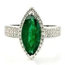 8.50 Carats Green Emerald With Natural Earth Mined Diamond Ring White Gold Fine Jewellery
