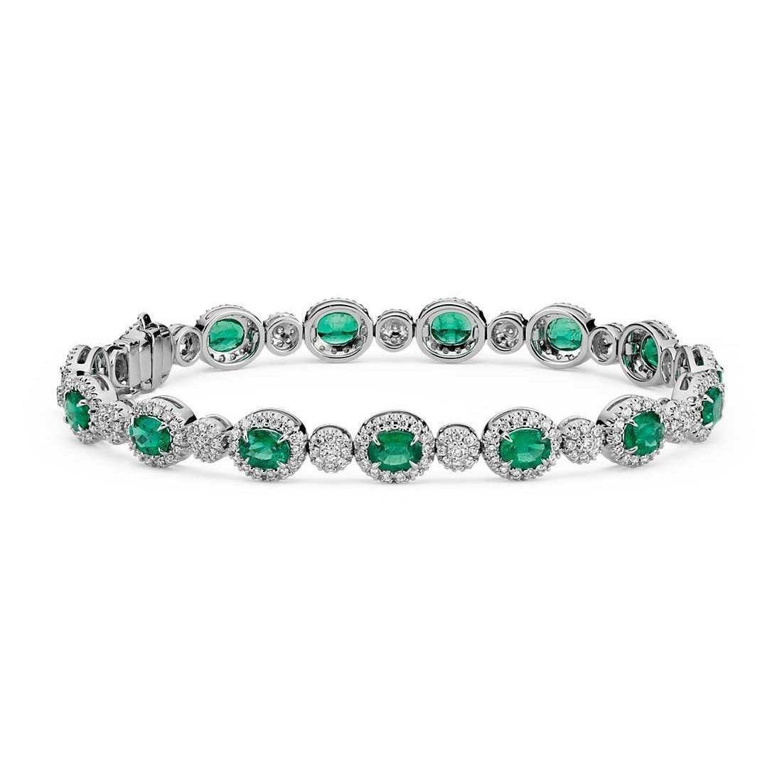 8.50 Ct Green Emerald And Diamond Tennis Bracelet 14K White Gold