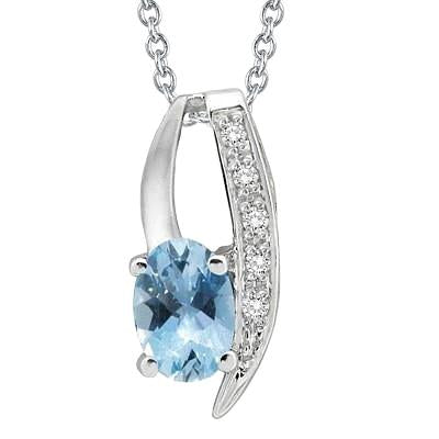 8.50 Ct Prong Set Aquamarine And Diamonds Pendant White Gold 14K