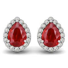 8.60 Ct Ruby And Diamonds Studs Halo Earrings White Gold 14K