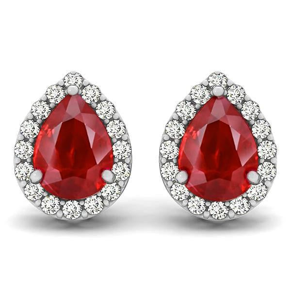 8.60 Ct Ruby And Diamonds Studs Halo Earrings White Gold 14K