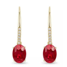 8.60 Ct Ruby With Diamonds Dangle Earrings Yellow Gold 14K
