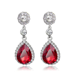 8.62 Ct Red Ruby And Diamonds Lady Dangle Earrings White Gold 14K