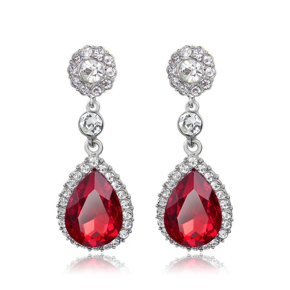 8.62 Ct Red Ruby And Diamonds Lady Dangle Earrings White Gold 14K