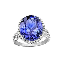 8.65 Ct. Wedding Ring AAA Oval Tanzanite And Round Natural Earth Mined Diamonds