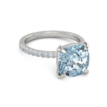 8.70 Carats Aquamarine With Diamonds Ring Prong Set White Gold 14K