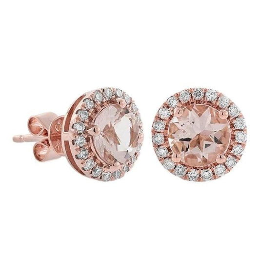 8.70 Carats Morganite With Diamonds Rose Gold 14K Studs Earrings