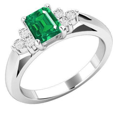 8.90 Carats Green Emerald With White Diamonds Ring 14K White Gold