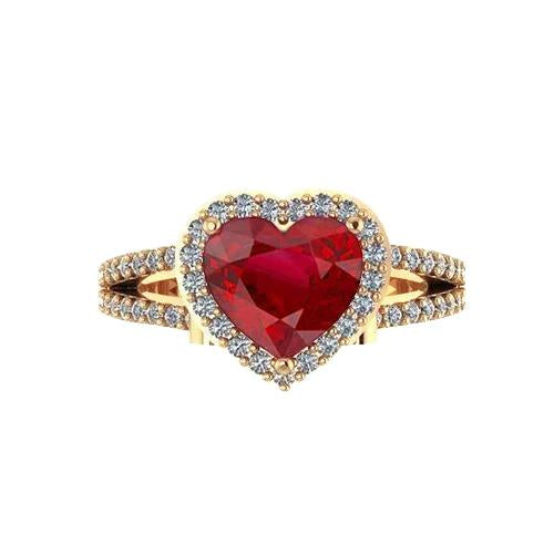 9 Ct Beautiful Heart Shape Ruby And Diamond Ring Yellow Gold