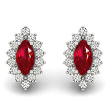 9 Carats Marquise Ruby With Diamonds Studs Earrings White Gold 14K