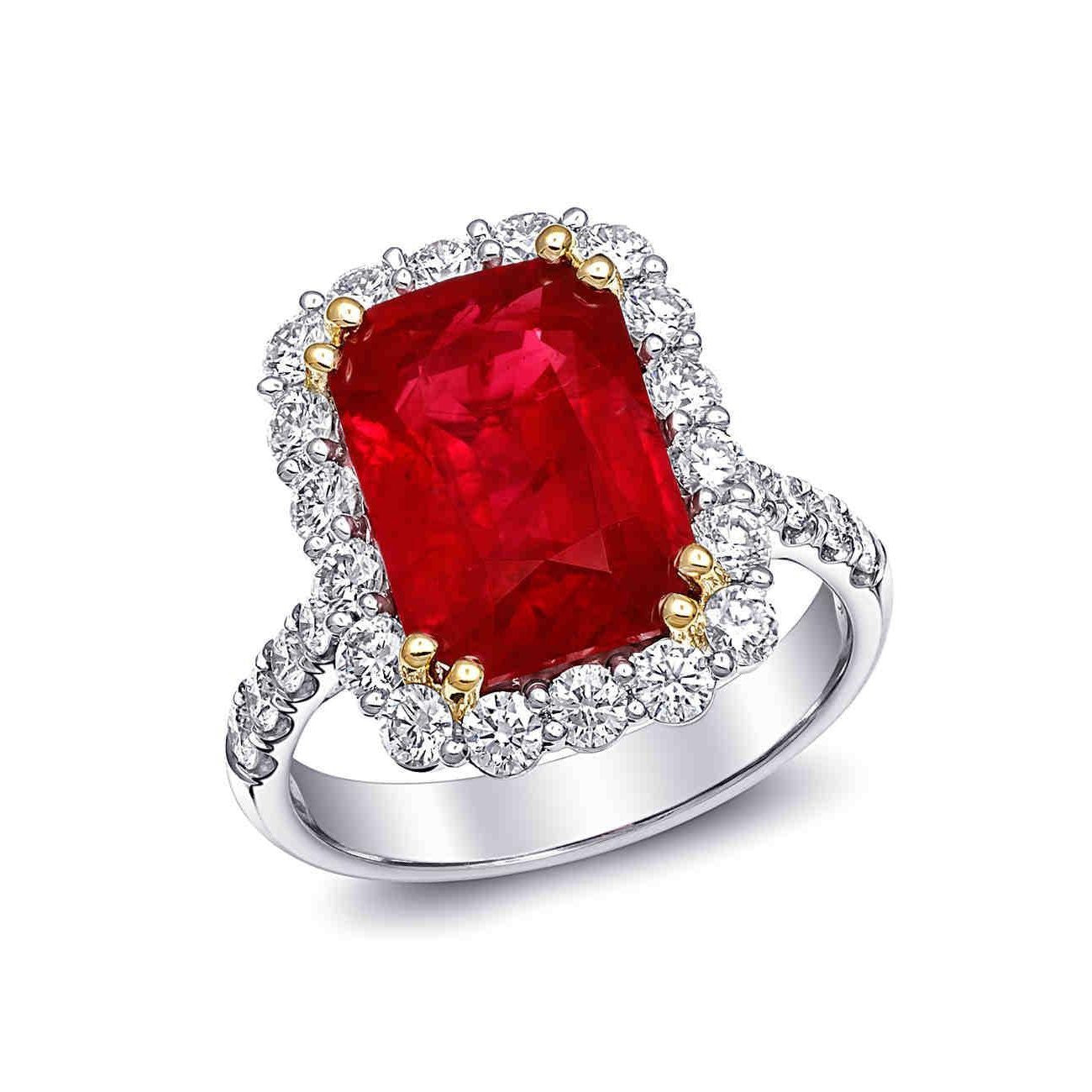 9 Ct Red Cushion Shape Ruby Diamond Wedding Ring Two Tone Gold 14K