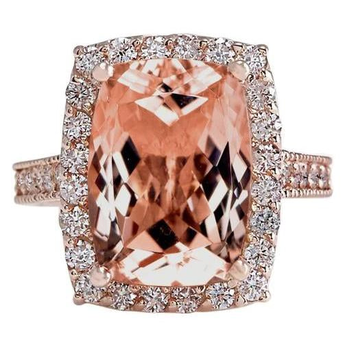 9.50 Ct Halo Morganite With Diamonds Wedding Ring Rose Gold