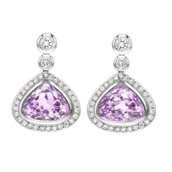 9.62 Ct Pink Kunzite And Diamond Dangle Ladies Earring White Gold 14K