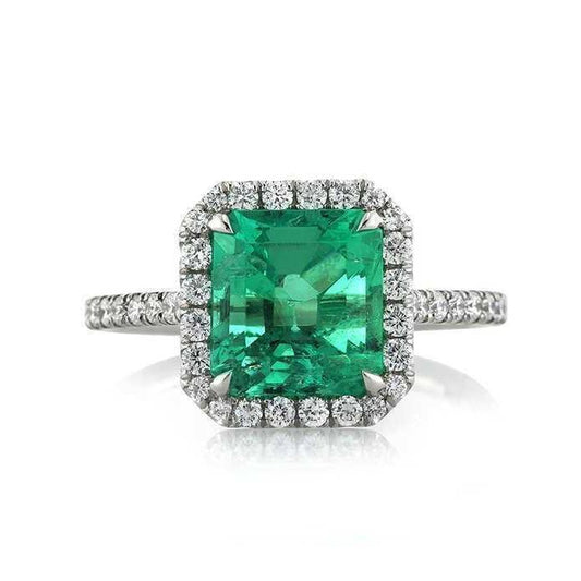 9.65 Ct Big Green Emerald And Small Diamonds Wedding Ring White Gold