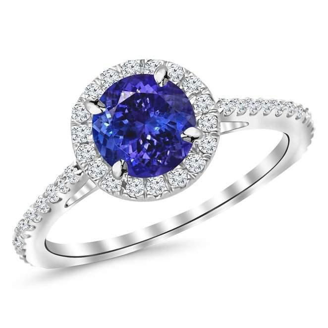 9.85 Ct Round Cut Tanzanite And Diamonds Ring 14K White Gold