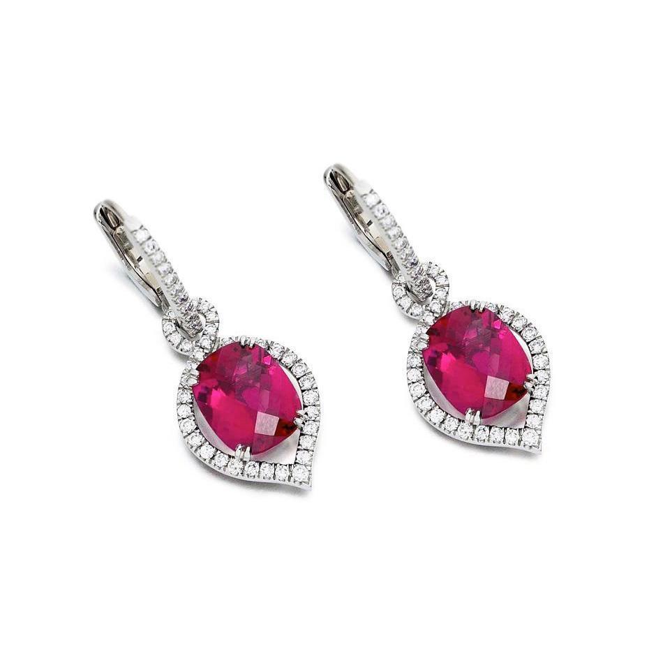 9.96 Ct Pink Tourmaline And Diamond Hoop Dangle Gold Earring Pair