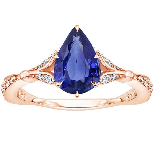Accented Engagement Ring Pear Ceylon Sapphire & Diamonds 4.50 Carats