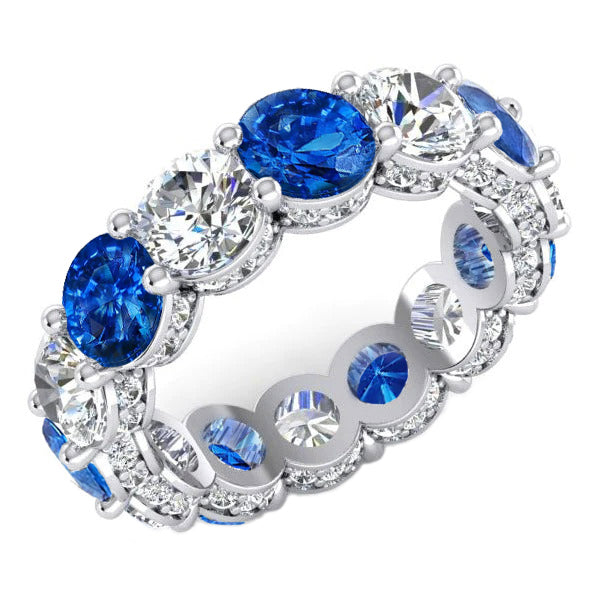 Alternating Blue Sapphire & White Diamond Eternity Wedding Band
