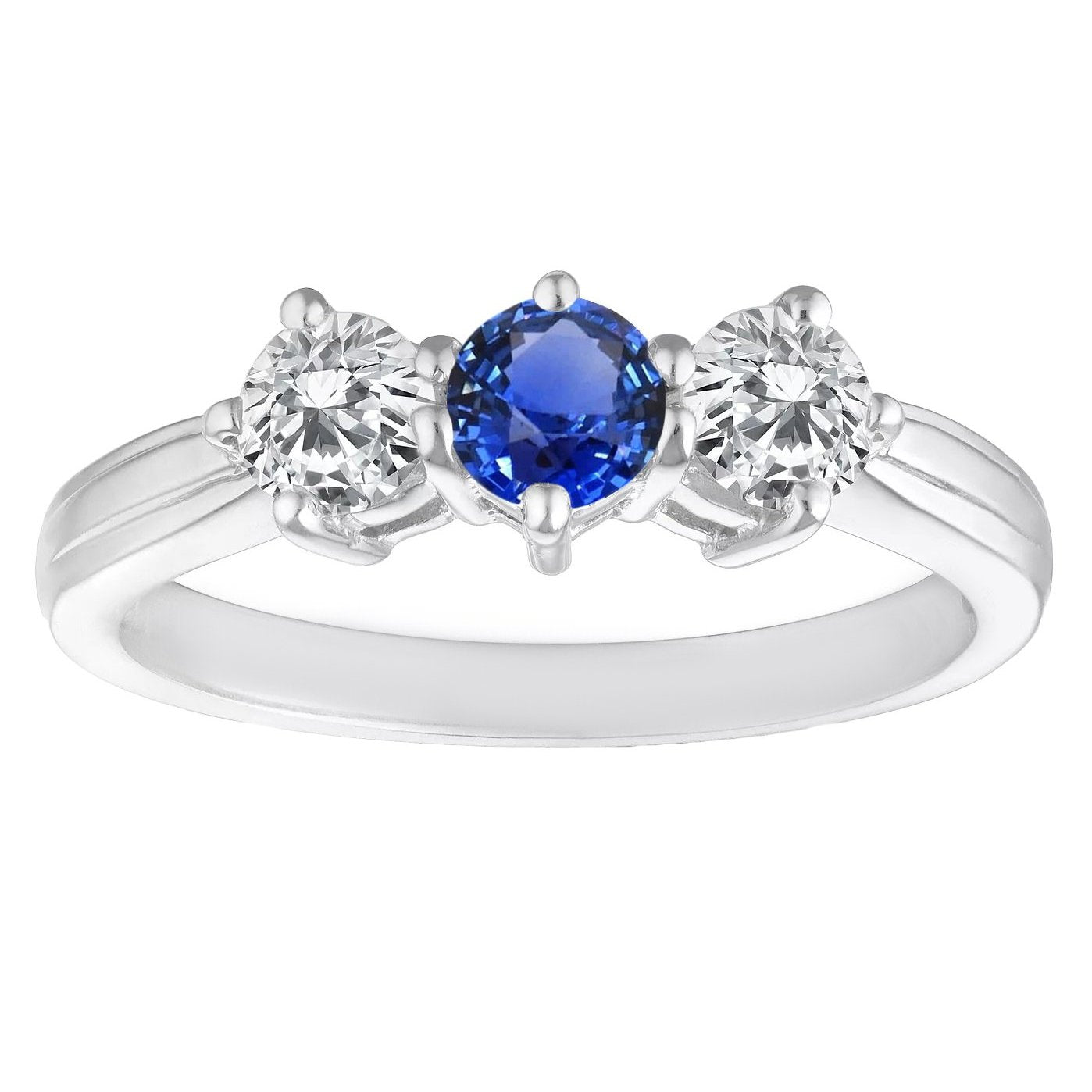 Anniversary 3 Stone Ring Round Natural Blue Sapphire 4 Carats Diamonds