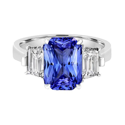 Anniversary Diamond Ring 3 Carats Claw Prong Set Ceylon Sapphire Gold