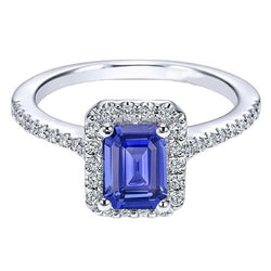 Anniversary Emerald Halo Blue Sapphire & Natural Earth Mined Diamonds Ring 3.50 Carats