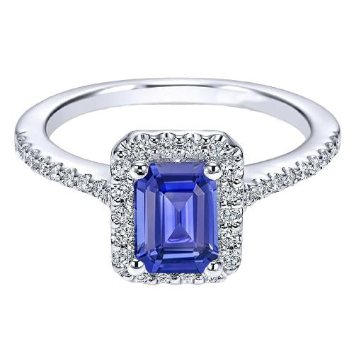 Anniversary Emerald Halo Blue Sapphire & Diamonds Ring 3.50 Carats