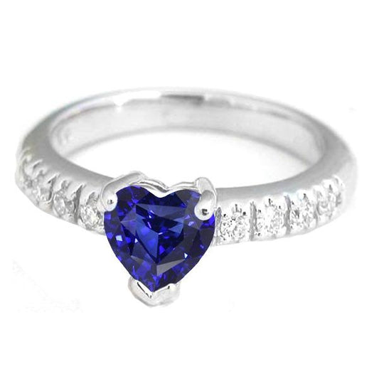Anniversary Gemstone Ring Heart Sapphire With Diamond Accents 2 Carats