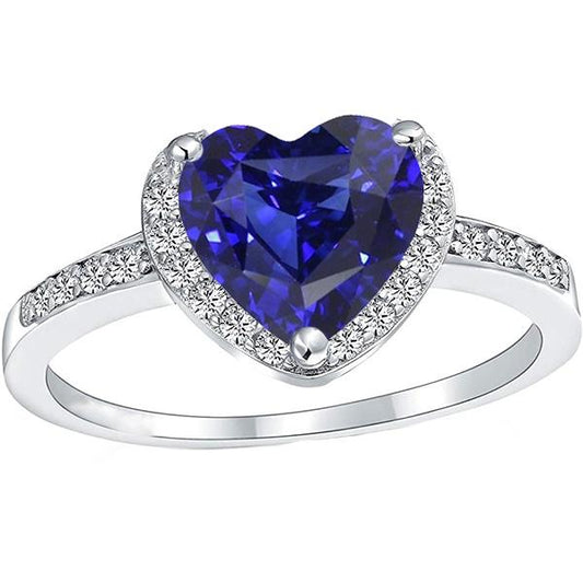 Anniversary Halo Ring Heart Deep Blue Sapphire 3.50 Carats Diamonds