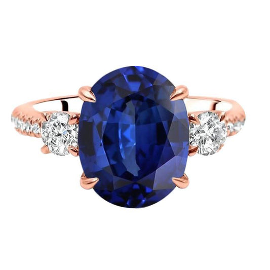 Anniversary Oval Ceylon Sapphire Ring 3 Stone Style Diamonds 5 Carats