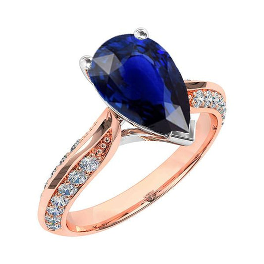 Anniversary Pear Srilankan Sapphire Ring With Accents 5.50 Carats