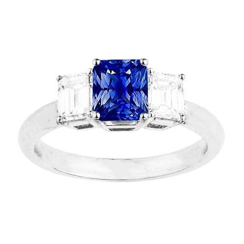 Anniversary Ring 3 Stone 2.50 Carats Ceylon Sapphire Basket Setting