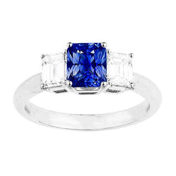 Anniversary Ring 3 Stone 2.50 Carats Ceylon Sapphire Basket Setting