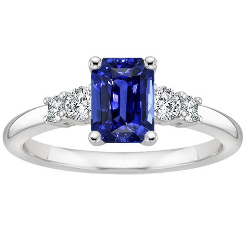 Anniversary Ring 5 Stones Emerald Blue Sapphire & Diamond 4 Carats