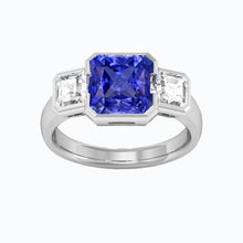 Anniversary Ring Asscher Diamond Radiant Sapphire 3 Carats 3 Stone