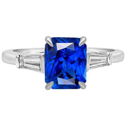 Anniversary Ring Baguette Diamonds Radiant Sapphire 3 Stone 3 Carats