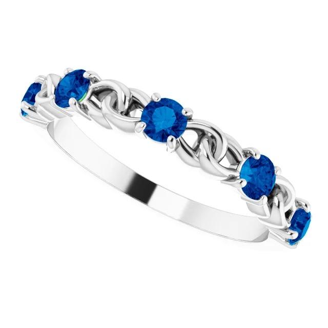 Anniversary Ring Blue Sapphires 1 Carat White Gold 14K