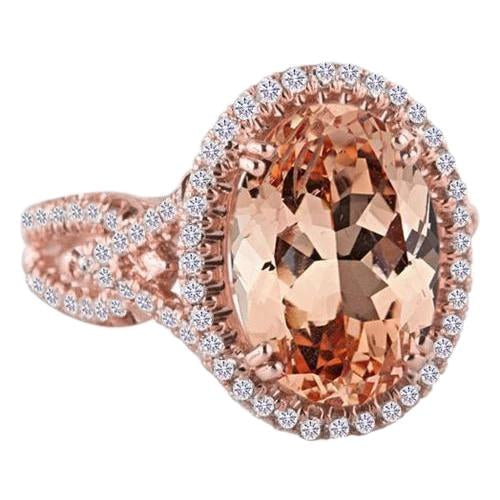 Anniversary Ring Halo 14 Ct Morganite And Diamonds Rose Gold