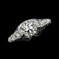 Anniversary Ring Old Cut Round Diamond & Blue Sapphires 2.50 Carats