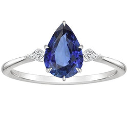 Anniversary Ring Pear Ceylon Sapphire & Marquise Natural Earth Mined Diamonds 3 Carats