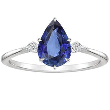 Anniversary Ring Pear Ceylon Sapphire & Marquise Diamonds 3 Carats