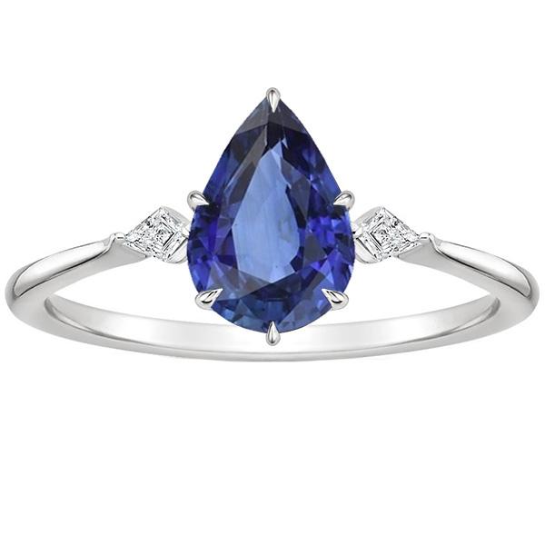 Anniversary Ring Pear Ceylon Sapphire & Marquise Diamonds 3 Carats