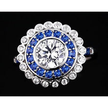 Anniversary Ring Round Diamond & Blue Sapphire Baguettes 4 Carats