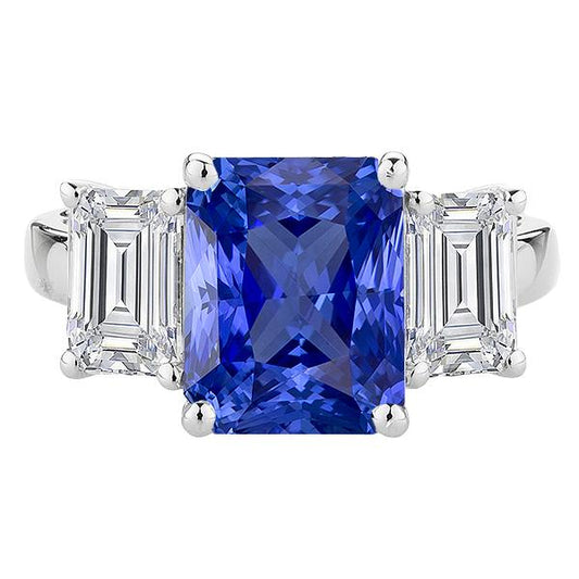 Anniversary Sapphire Ring 5 Carats 3 Stone Emerald Diamonds Jewelry